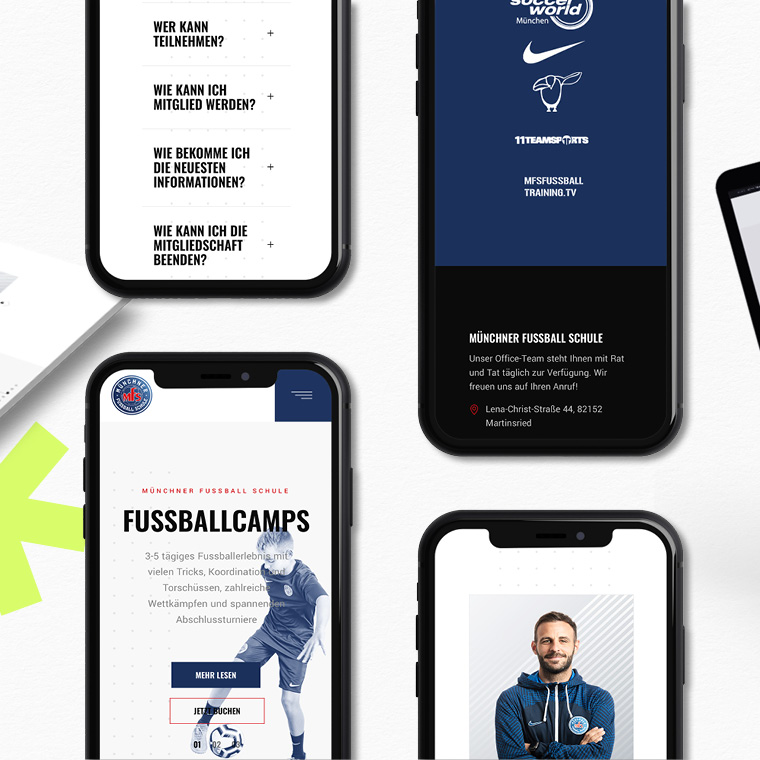 Modernes Webdesign von der Vagabunt Kreativagentur in Hamburg für die Münchner Fussballschule