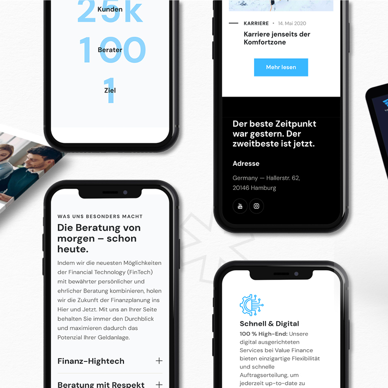Responsive Webdesign von der Vagabunt Kreativagentur in Hamburg für Value Finance