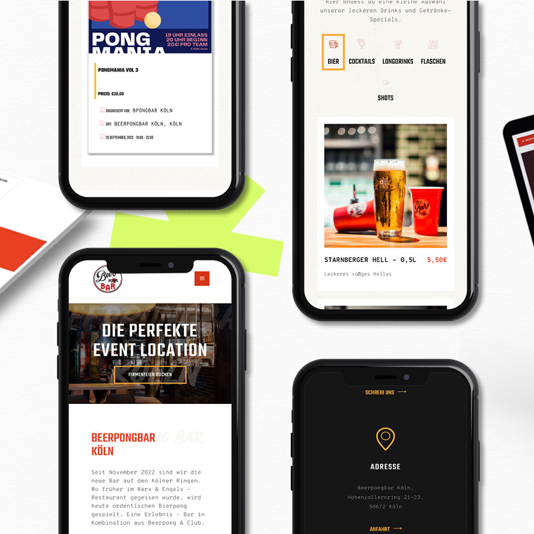 Modernes Webdesign von der Vagabunt Kreativagentur in Hamburg für die Beerpong Bar